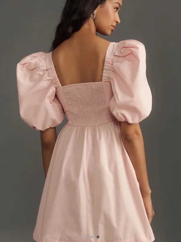Anthropologie Puff Sleeve Square-Neck Mini Dress in Blush Pink - Image 4