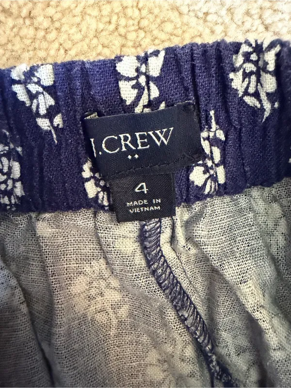 J.Crew Factory Linen Blend Floral Elastic Back Shorts Navy Size 4 - Image 5