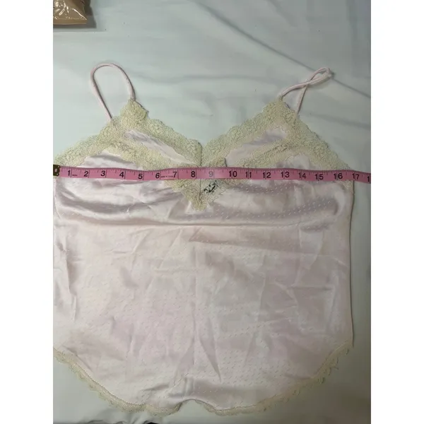 Paramount‎ Pink Satin Lace Cami Tap Shorts Pajama Set Vintage USA Small Coquette - Image 11