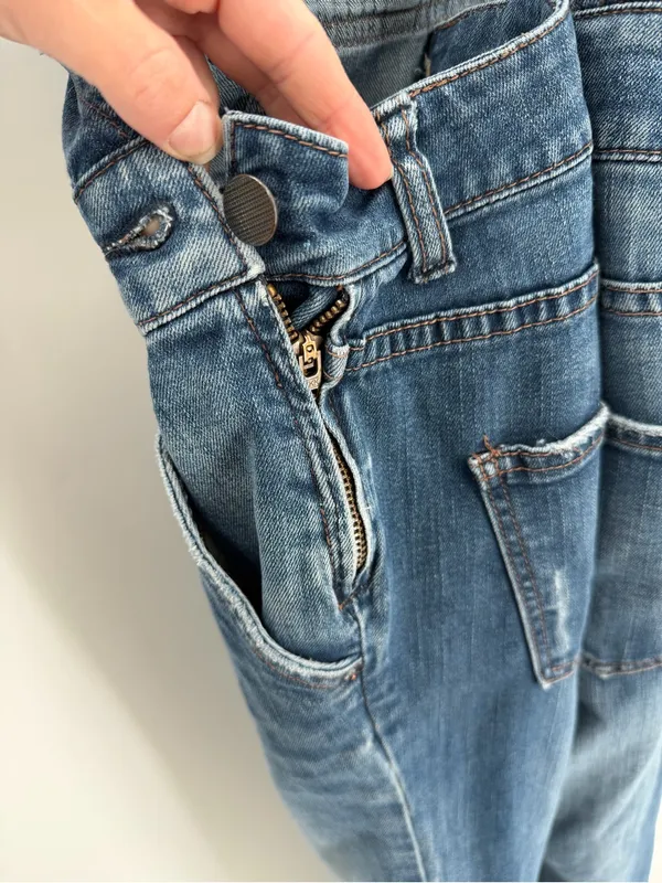 Free People Milo Denim Ankle Medium Wash Multi Pocket Western Cottage Overalls - Image 5