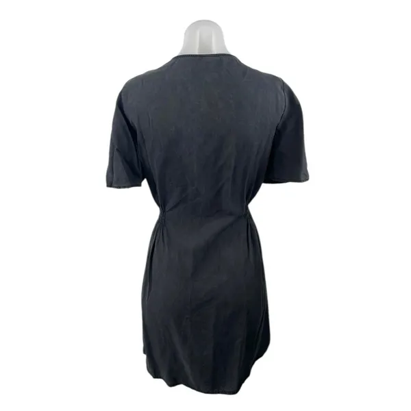 Zara Women's Black V-neck Short Sleeve Button Dow Mini A-Line Shirt Dress Size M - Image 2