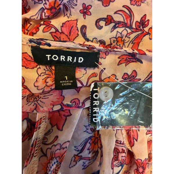 Torrid Pink Floral Chiffon Maxi Kimono Cover Up Metallic 1 xl boho dainty whimsi - Image 9
