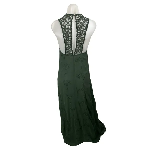 Zara Green Embroidered Floral Lace Sleeveless Tank Evening Maxi Dress Size S - Image 4