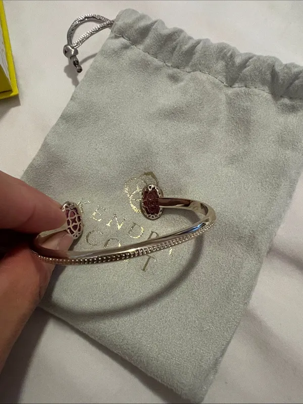 Kendra Scott Silver Open Cuff Bracelet with pink Stone Ends - Image 4