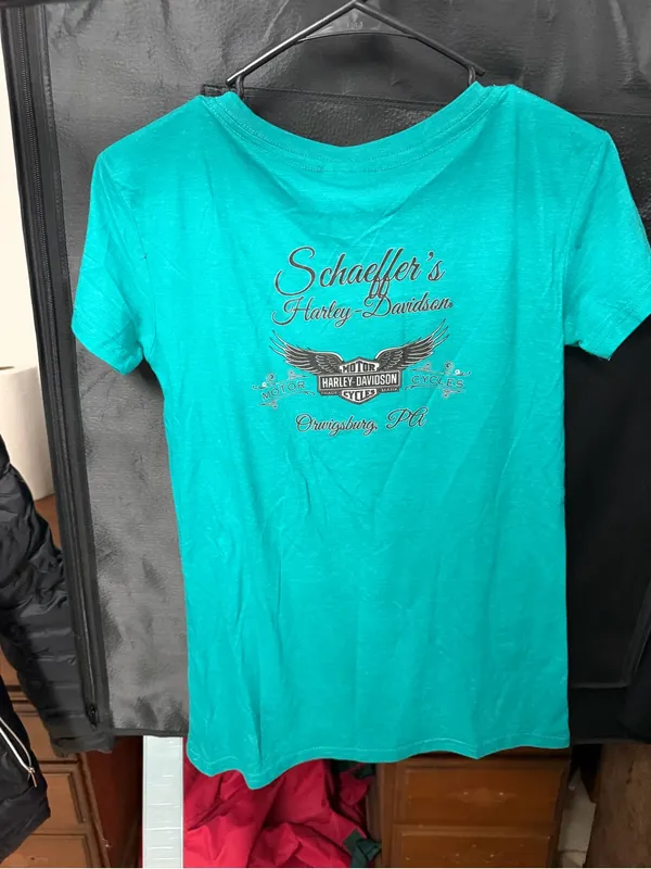 Schaffer’s Harley-Davidson Teal Graphic Short Sleeve Tee size small - Image 5
