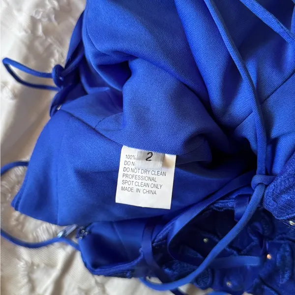 Elegant Royal Blue Embroidered Evening Dress Size 2 NEVER WORN - Image 6