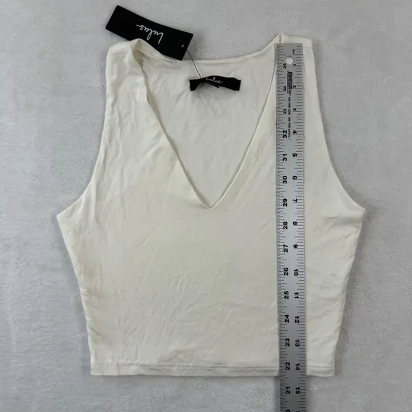 Lulus Womens V-Neck Crop Top Cream Ivory Sleeveless Stretch Knit Small 50003 NWT - Image 4