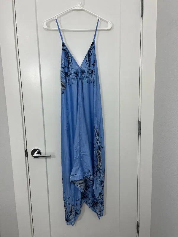New Seafolly Small Pool Blue Tahitian Night Scarf Handkerchief Hem Midi Dress - Image 3