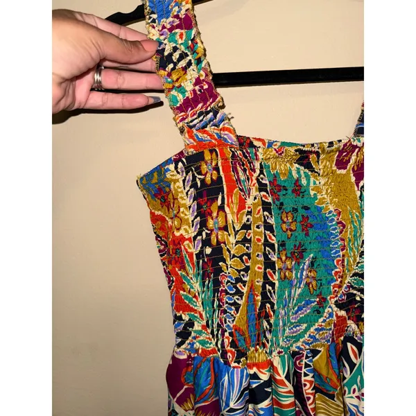 Mlle Gabrielle Women Boho Multi Color Floral Paisley Smock Tiered Midi Dress‎ L Resort Festival - Image 3