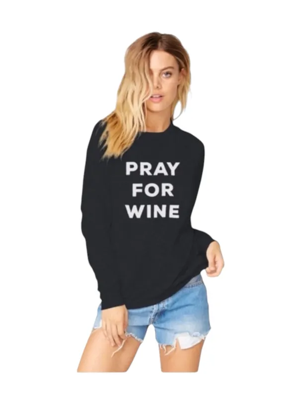 new The Laundry Room ☻︎ Pray For Wine Oversize Super Softest Sweatshirt ☻︎ Black - Image 15