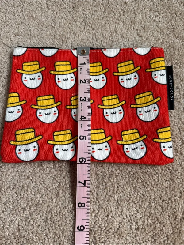 HONEYCOLOR Red Cosmetic Bag with Cute Egg Character Print - Image 6