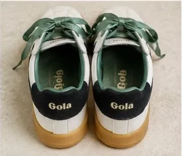 Gola Stadium Sneakers Women 8.5 White Black Green Ribbon Lace Leather Gum Sole - Image 2