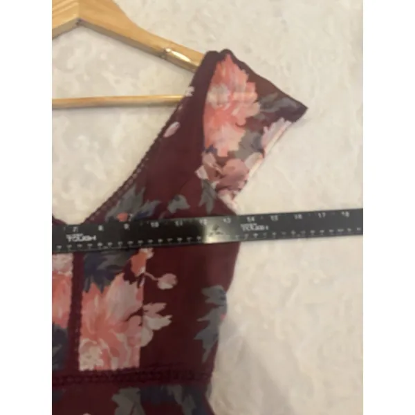 Abercrombie Womens Floral Maxi Dress Size XXS Tall Burgundy Lace - Image 10
