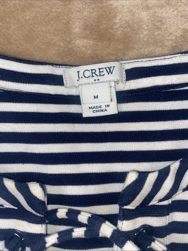 J. Crew Navy and White Striped Lace-Up Knit Dress - Image 2