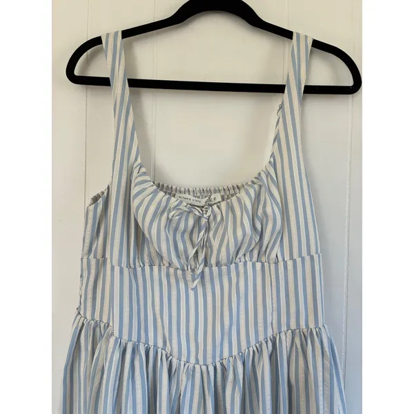 NWT Altar'd State Blue Ivory Striped Midi Dress XL Smocked Milkmaid‎ Cottageore - Image 6