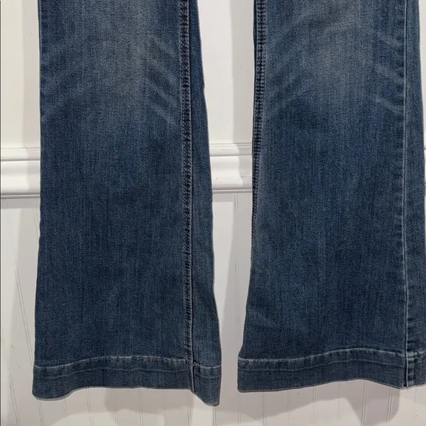Free People Jeans Womens 26 Blue Denim Pockets Mid Rise Flared Grunge Hippie Y2K - Image 4
