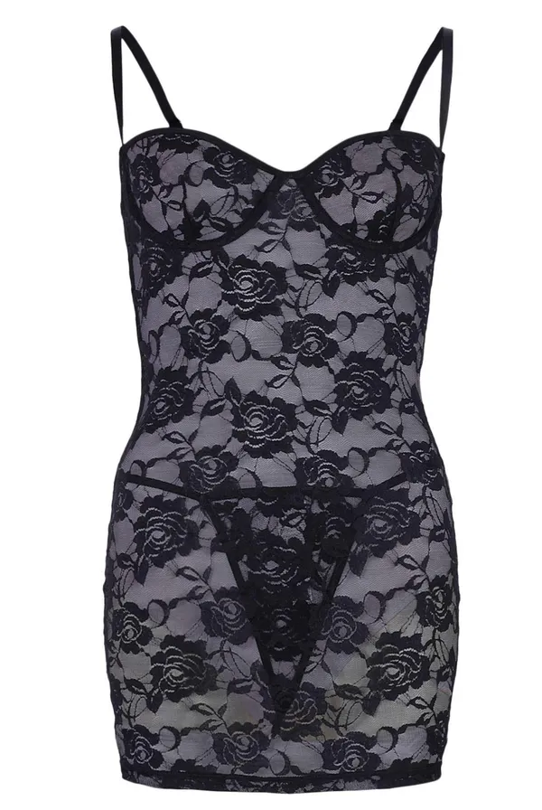 Boohoo LACE UNDERWIRE BABYDOLL ROSE LINGERIE SLIP DRESS - Image 2