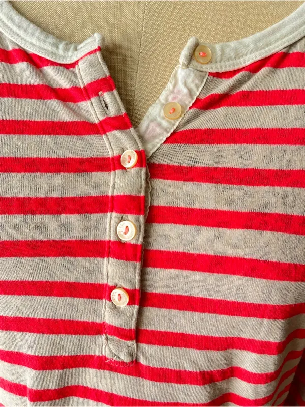 Maison Scotch• Hot Pink & Cream Striped/Leopard Print Henley• Sz 2 - Image 2