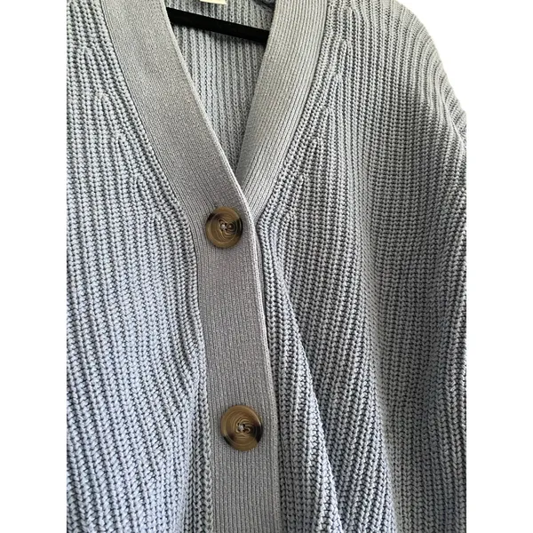 H&M Boxy Drop Shoulder Knit Cardigan Sweater Blue Size Small - Image 5