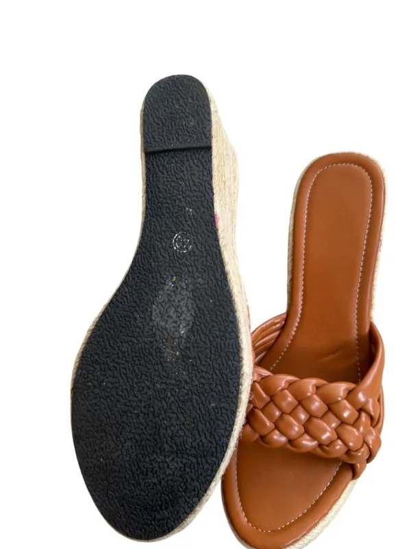 TAN Braided Leatherette Espadrilles Wedges Size 10 - Image 8