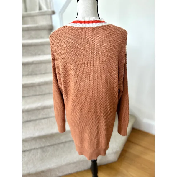 Aerie Burnt Orange Brown Waffle Oversize Varsity Stripe Cardigan - Image 4