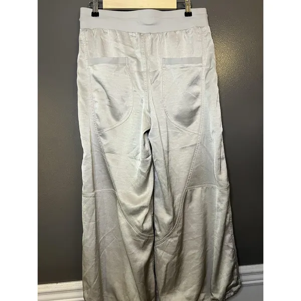 Anthropologie Pants Womens Medium Silver Satin Jogger Elastic Waist Cuffed - Image 7