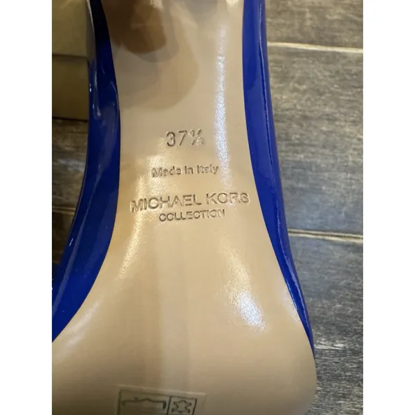 Michael Kors Collection Gretel Runway Patent Shoe Lapis Size 37.5 US 7.5 Heel - Image 8