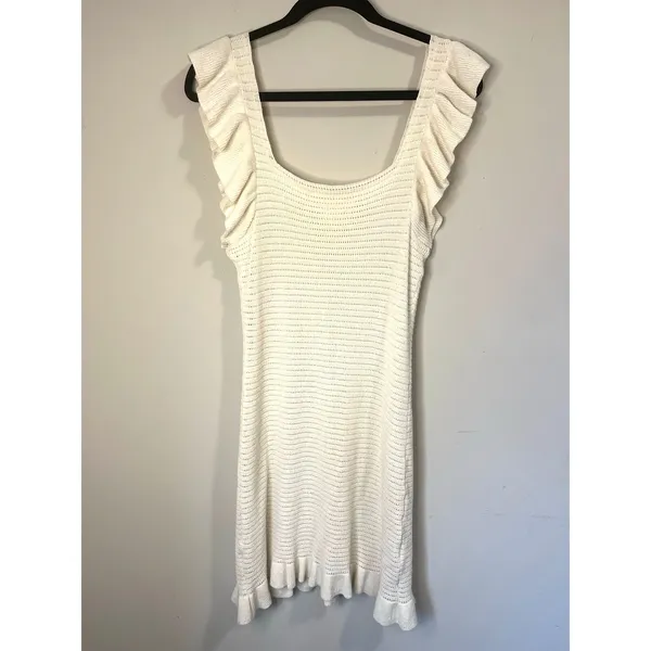 Anthropologie Ruffled Pointelle Knit Mini Dress in Ivory Womens S - Image 5