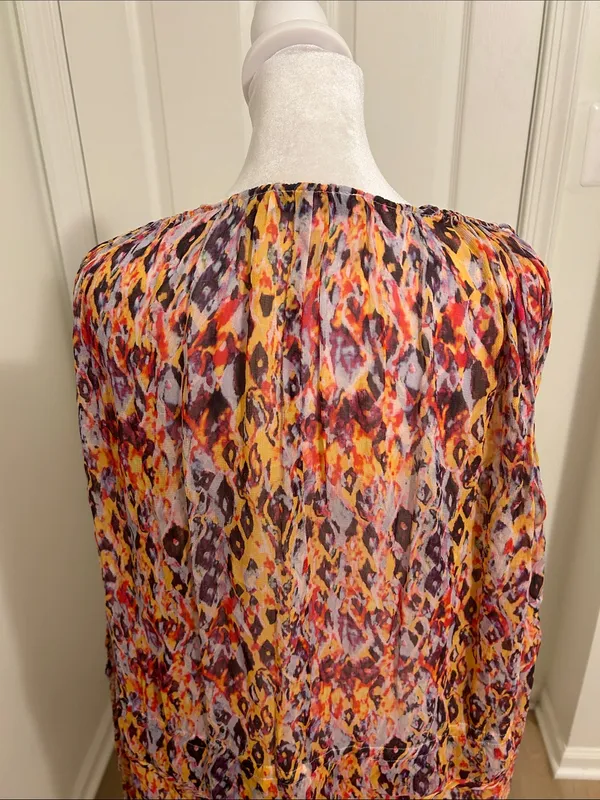 IRO Orange Plum Ohno Abstract Tribal Print Mini Flowy Tie Waist Sleeveless Dress - Image 9