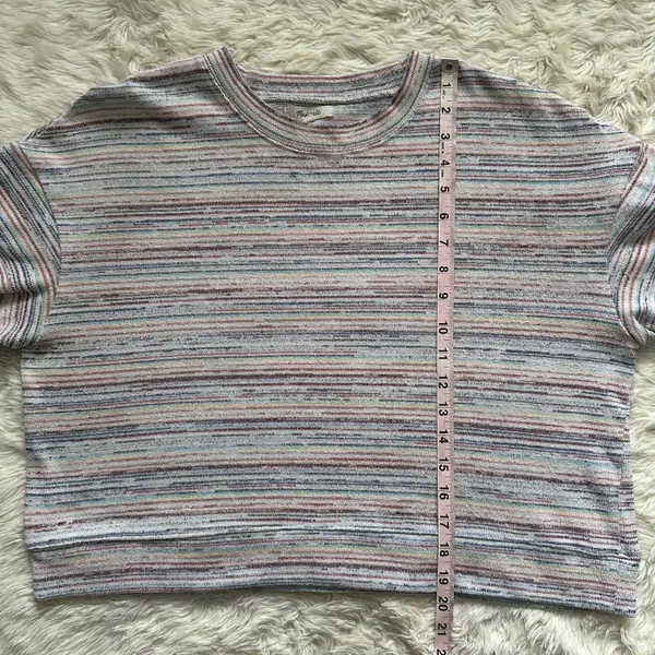 Madewell Sweater Bubble-Sleeve Crop Top in Rainbow Stripe XL - Image 10