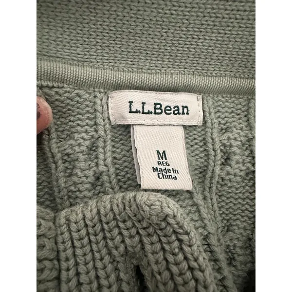 L.L. BEAN Cable Knit Button Cardigan Size Medium Green Fisherman‎ Chunky Preppy - Image 4