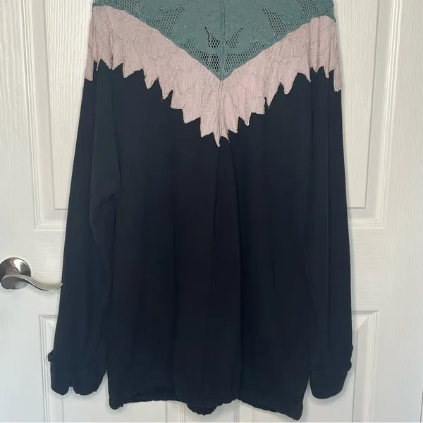 Free People Isla Pullover Oversized Sweatshirt Sz XL Quarter Zip Lace - Image 9