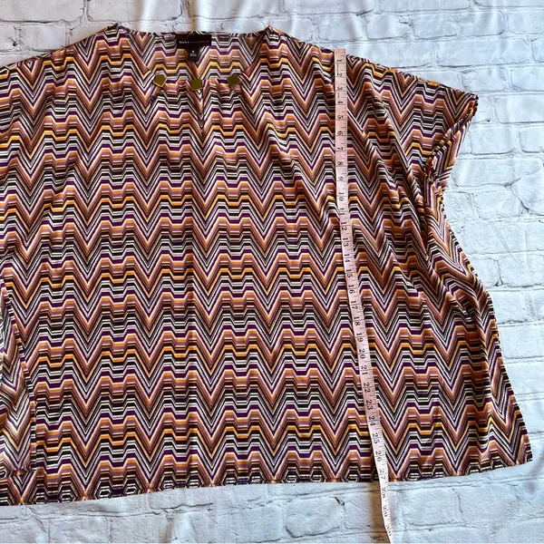 Dana Buchman Geometric Cowl Sleeve Tunic Top Blouse Retro Disco XL Print Gold - Image 5
