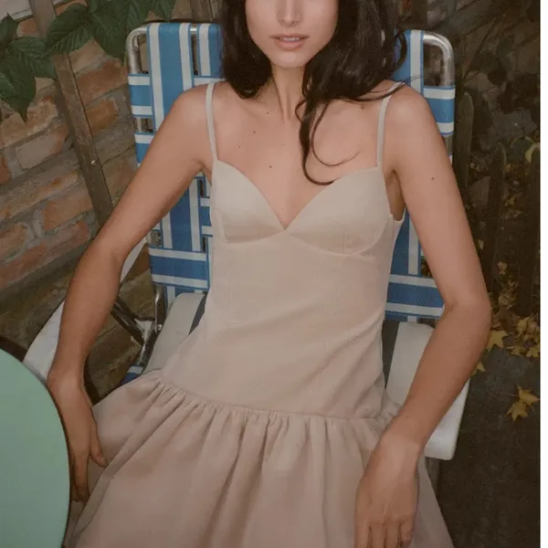 Zara NWT velvet spaghetti strap voluminous ruffle hem light pale pink mini dress - Image 9