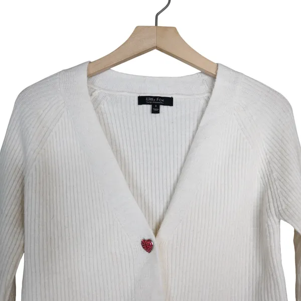 Witty Fox Women's S Rhinestone Heart Button Up Cropped Cardigan Sweater - Image 3