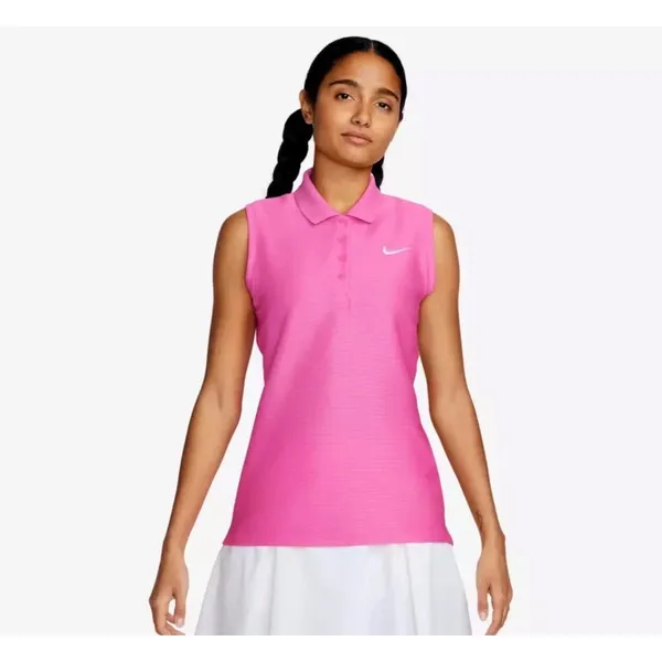 Nike Dri-FIT Sleeveless Golf Polo Top Womens XL Pink Ribbed Athletic Activewear - Image 2