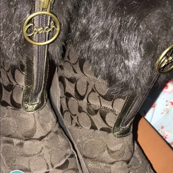Coach monogram fur trim mid calf boots. - Image 3