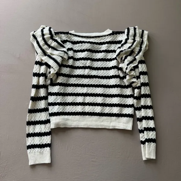 Shein Ruffle Shoulder Striped Knit Sweater - Image 7