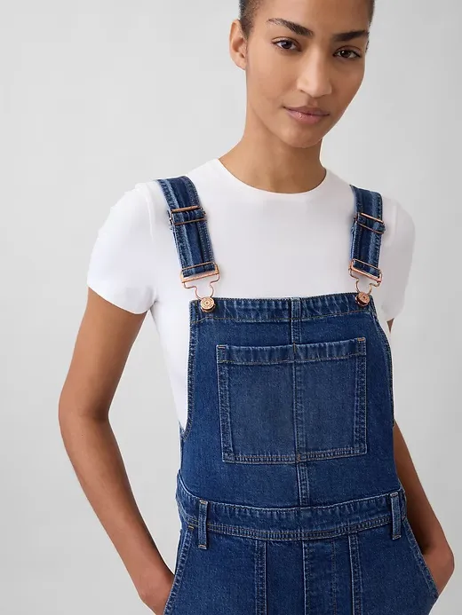 GAP long & Lean side zip dark denim bib overalls flare leg size Medium - Image 4