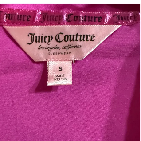 Juicy‎ Couture Magenta Pink Satin Rhinestone Pajama Top Short Sleeve Sz S - Image 3