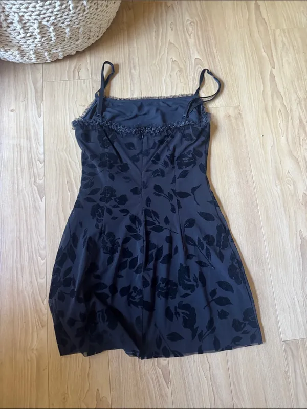 Danielle Guizio Black Floral Slip Mini Dress - Image 3