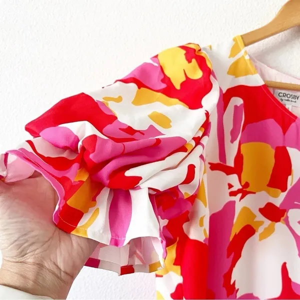 CROSBY by Mollie Burch Brooklyn Floral Coral Puff Sleeve Mini Dress - Image 3