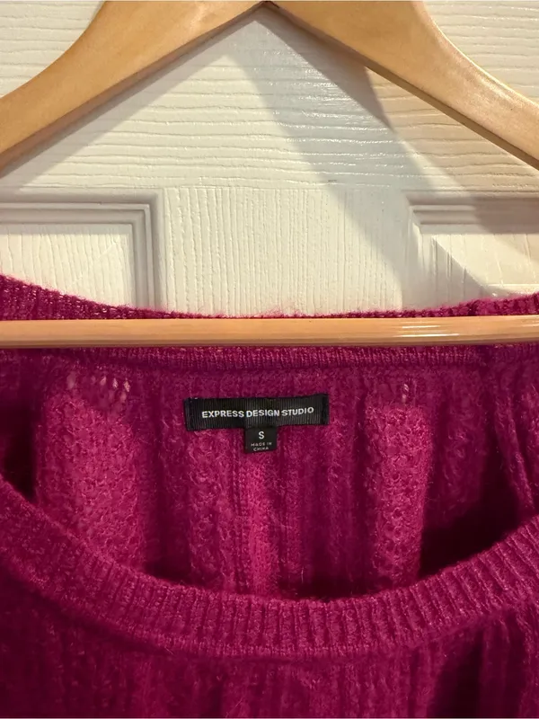 Express Magenta Short Sleeve Knit Mohair Wool Blend Scoop Neck Sweater - Image 2