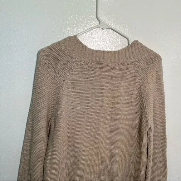 Marled Reunited Women's Sz Medium Lace Up V-Neck Sweater Beige Black Wide Sleeve - Image 8