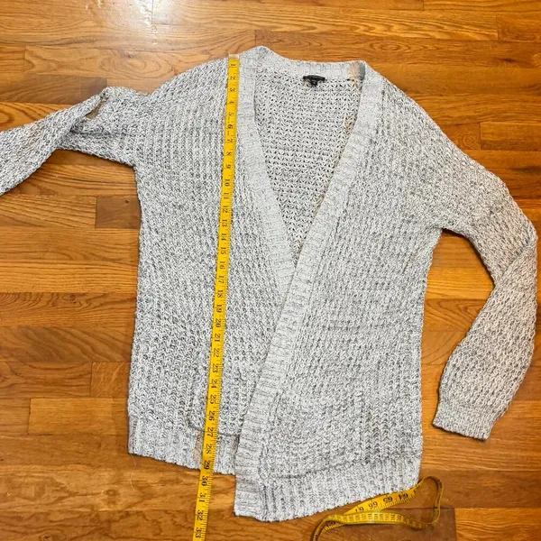 Express Women’s Large Gray Black Speckle Open Front Long Sleeve Knit Cardigan - Image 6