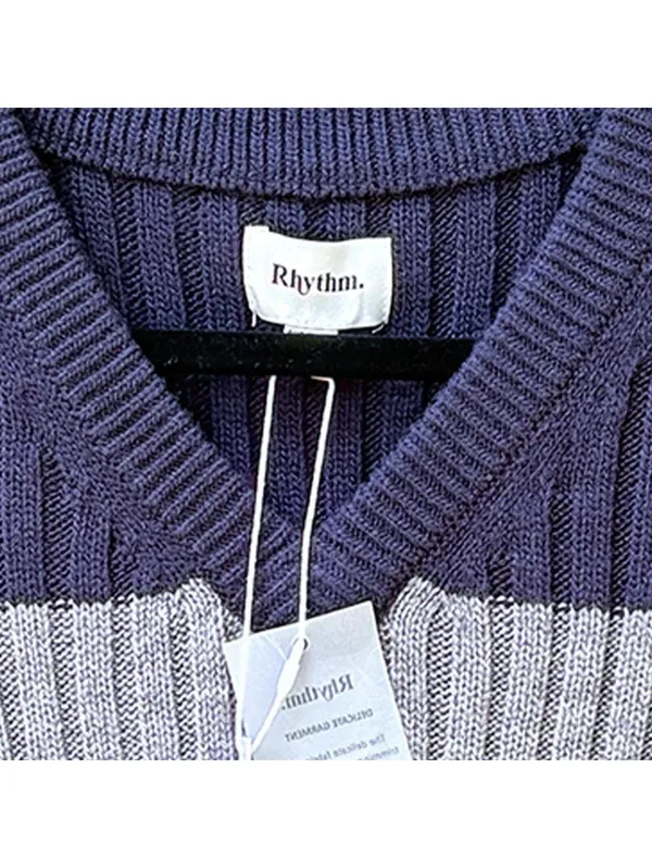 Rhythm Navy and Gray Ribbed Knit Sweater Vest - Image 2