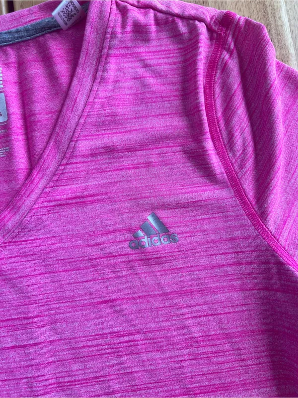 Adidas Climalite Ultimate Tee Pink Heather V Neck Athletic Shirt Women’s Large - Image 2