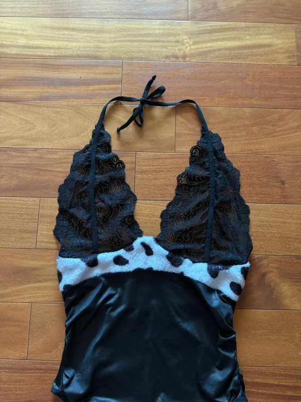 Yandy Cow Print Lace Halter Bodysuit - Image 2