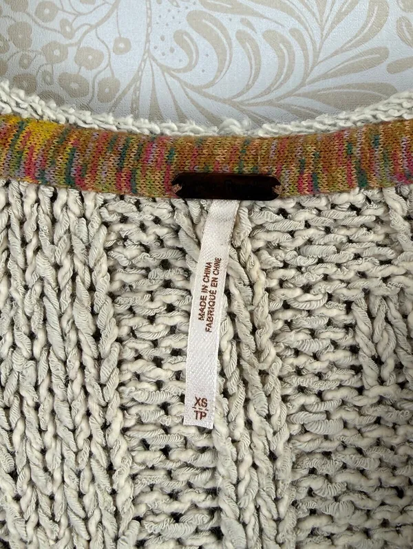 Free People Gray and Cream Mixed-Media Cable Knit Hoodie - Size - XS - Image 5
