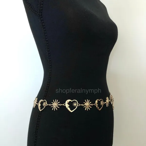 Celestial Gold Sun Heart Crescent Moon Chain Belt, Fits 20–39.5 Inches, X7GA1158 - Image 5